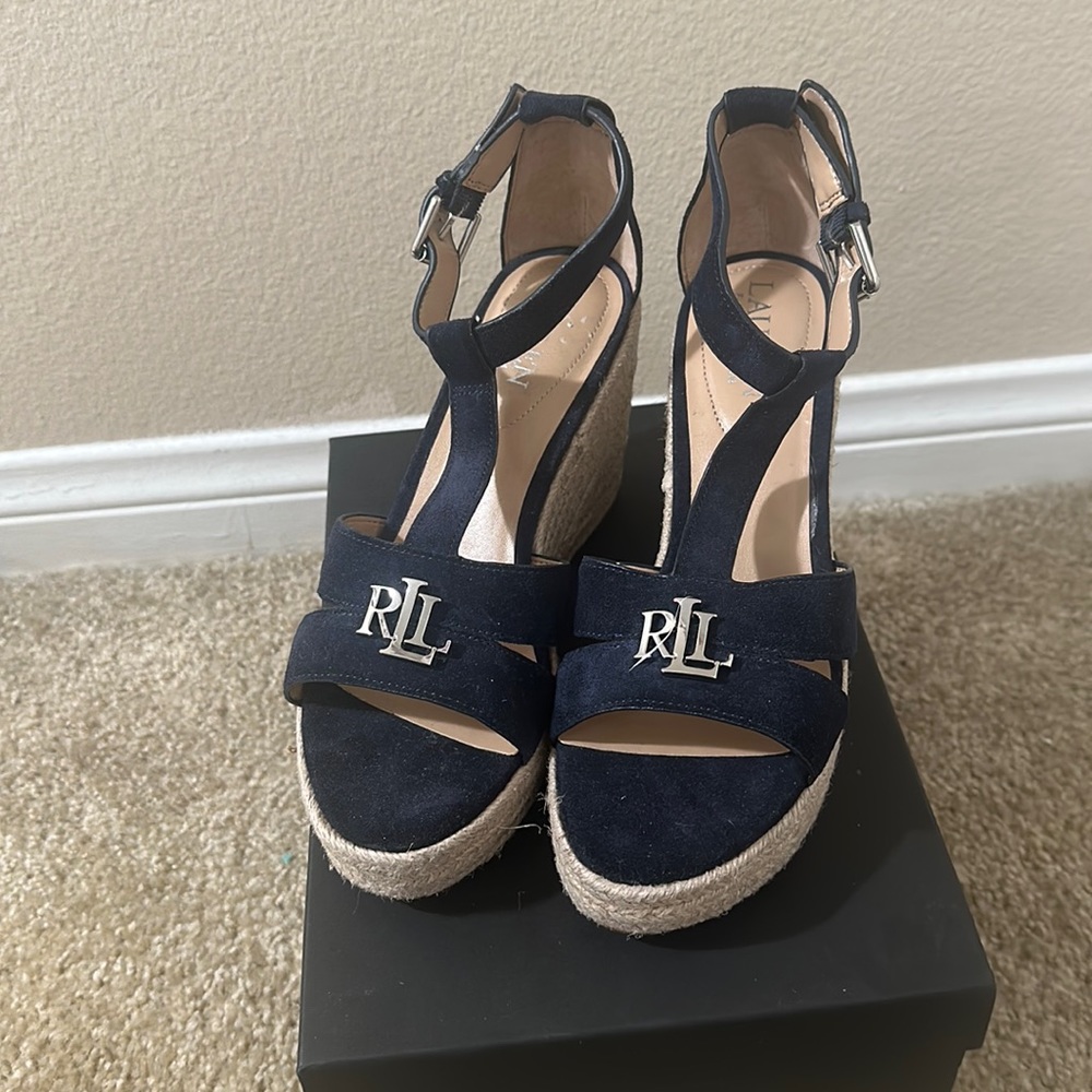 COPY - Never worn! Navy blue suede Ralph Lauren wedges size 7